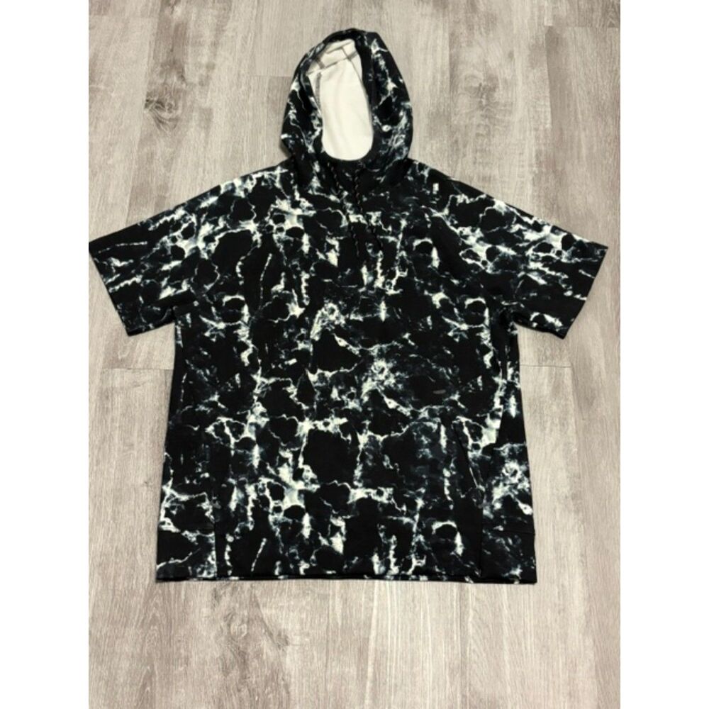 OLD NAVY Hoodie Fleece Sweatshirt Unisex M Black Tie Dye Short Sleeve